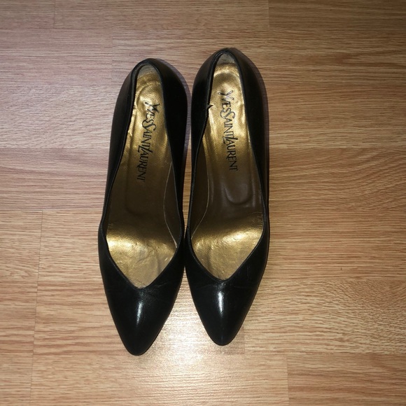 Yves Saint Laurent YSL Black Heels Pumps Leather 8N Narrow - Picture 1 of 10